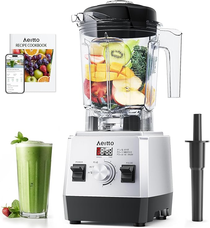 Aeitto Blenders for Kitchen with 68Oz. Jar, 1800W Max Power Smoothie Blender, 3 Preset Programs & 7 Speeds, Professional Countertop Blender for Smoothies, Ice Crush, Frozen Drinks, Silver