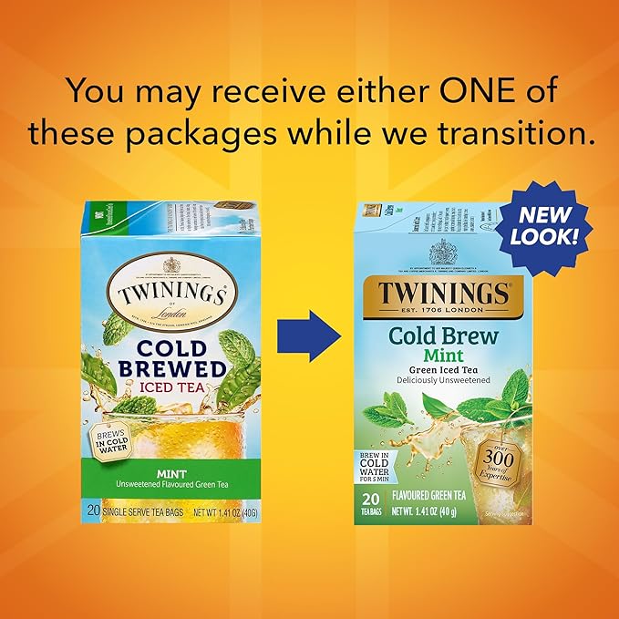 Twinings Mint Green Cold Brew Iced Tea Bags, 20 Count (Pack of 6), Unsweetened Flavoured Green Tea, Caffeinated, 120 Teabags