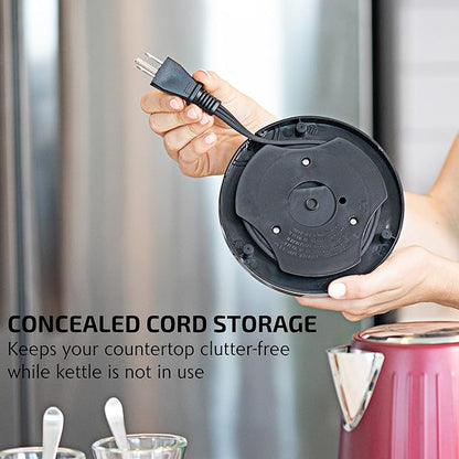 OVENTE Electric Kettle, 1.7L Stainless Steel Fast Boiling Water Heater with 1750W Power, BPA Free & Cordless Body, Auto Shut-Off, Boil-Dry Protection, Indicator Light & Removable Filter, Maroon KS711M