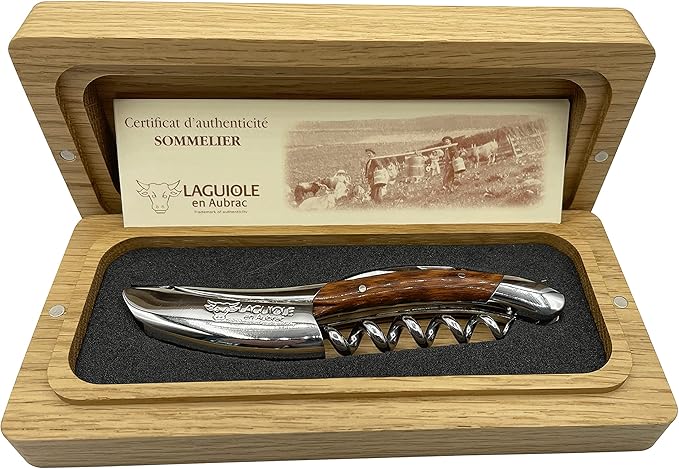Laguiole En Aubrac Sommelier Waiter's Corkscrew, Amourette Handle, Wine Opener With Foil Cutter & Bottle Opener, Polished Bolster