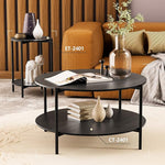 Load image into Gallery viewer, Round Coffee Table, 2-Tier 32.9" Circle Coffee Tables with Storage Wood Rustic Farmhouse Center Circular Coffee Table for Living Room Bedroom Balcony Office - Black