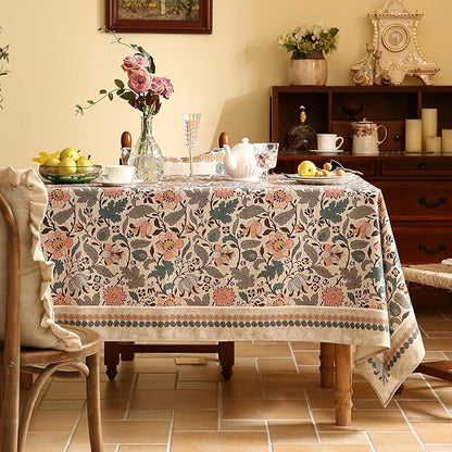 Designer Boho Floral Extra Long Tablecloth Rectangle,Linen Lotus Flower Pattern Colorful Table Cloth,Durable Decor Tablecloths for Dining Thanksgiving Kitchen Christmas,67"*118"-Hazel A