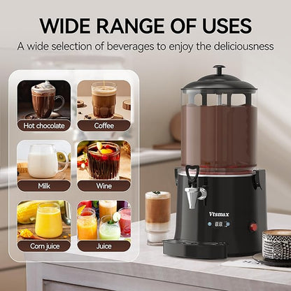 10L/2.6Gal Commercial Hot Chocolate Machine 86-194℉ Intelligent Temperature Control, Hot Beverage Dispenser Maker for Chocolate Drink, Cocoa, Milk, Coffee, Juice