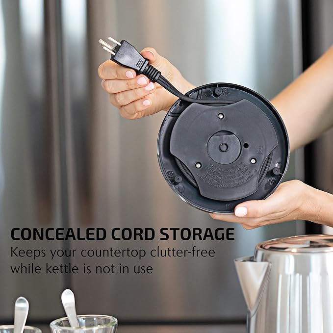 OVENTE Electric Kettle, 1.7L Stainless Steel Fast Boiling Water Heater with 1750W Power, BPA Free & Cordless Body, Auto Shut-Off, Boil-Dry Protection, Indicator Light & Removable Filter, Silver KS711S