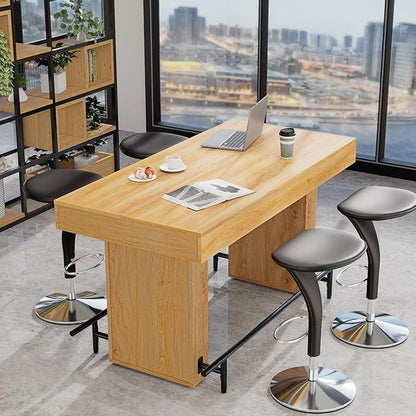 63 Inch Wide Bar Table with Sturdy Footrest – Counter Height Dining Table for 4-6 People – Industrial Kitchen Pub Table, Perfect for Small Space, Living Room, Cafe & Home Bar