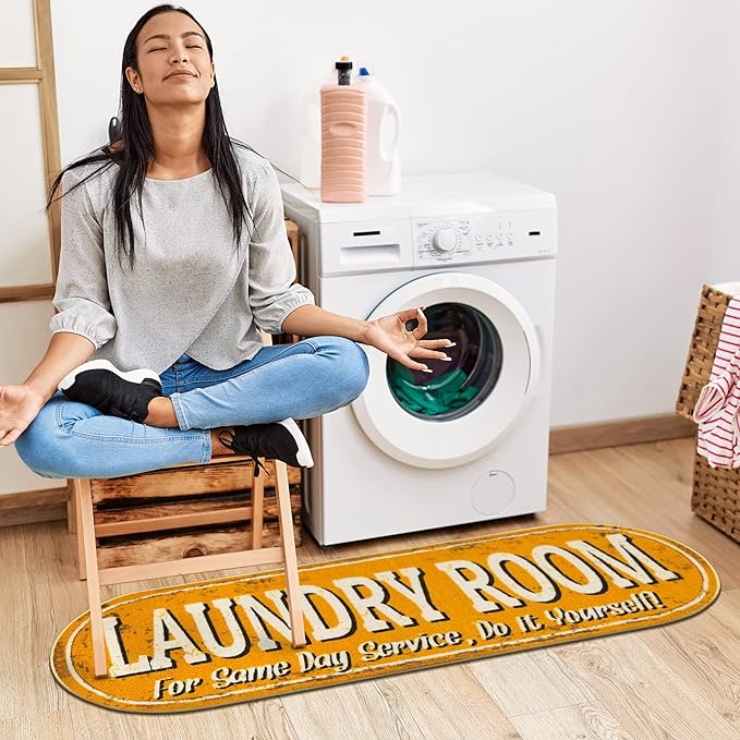 Ottomanson 20" x 59" Oval Laundry Room Rug - Non-Slip Mat for Laundry & Mudroom - Durable, Stain-Resistant, and Easy to Clean Perfect for High-Traffic Areas - Runner Rug for Entryway Bathroom, Yellow