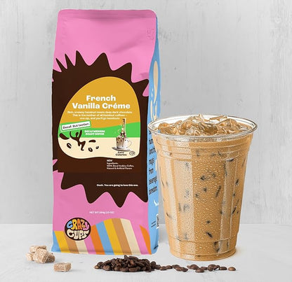 Crazy Cups Decaf Flavored Ground Coffee, French Vanilla Crème, Brew Hot or Iced Coffee, 3 Pack