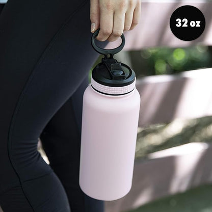 MIRA 32 oz Insulated Water Bottle - Stainless Steel Sports Flask with 2 Lids (Straw & Handle) - Cold Drink Thermo - Taffy Pink
