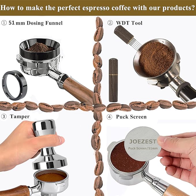 51mm Espresso Tamper Espresso Accessories Kit: Espresso Tamper Set, Coffee Tamper Espresso Tools Barista Tools | Espresso Kit Fits Espresso Coffee Machines of 51mm Portafilters