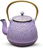 Load image into Gallery viewer, Tea Kettle, TOPTIER Japanese Cast Iron Teapot with Stainless Steel Infuser, Cast Iron Tea Kettle Stovetop Safe, Leaf Design Teapot Coated with Enameled Interior for 40 Ounce (1200 ml), Purple