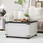 Load image into Gallery viewer, Farmhouse Coffee Table with Hidden Storage, Square Large Center Table for Living Room, Vintage Cocktail Tables with Flip-Top Lids, Farm House Tables with Wood Gourd Feet, Antique White &amp; Black