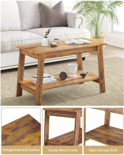 31.5 Inch Coffee Table with 2-Tier Storage – Modern Industrial Farmhouse Coffee Table for Living Room, Compact Durable MDF & Particle Board, Easy Assembly, Black Center Table for Living Room or Office