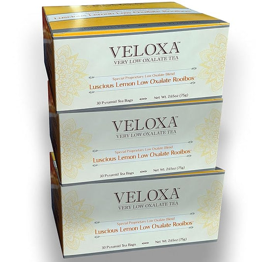Veloxa™ Very Low Oxalate Tea (90 Pyramid Tea Bags (3 Cartons), Luscious Lemon Low Oxalate Rooibos)