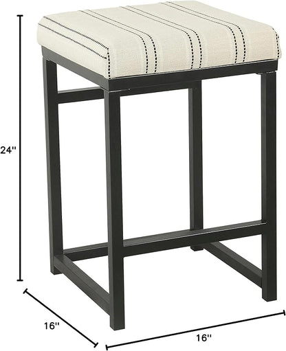HomePop Home Decor | Modern 24-Inch Counter Stool | Backless Metal Frame Bar Stools Counter Height | Decorative Home Furniture, Black and White Stripe
