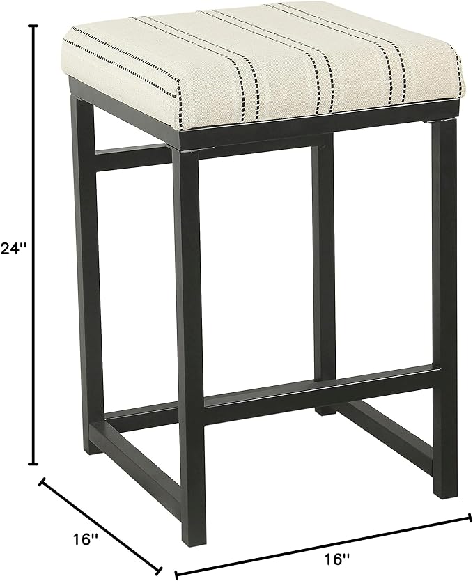 HomePop Home Decor | Modern 24-Inch Counter Stool | Backless Metal Frame Bar Stools Counter Height | Decorative Home Furniture, Black and White Stripe