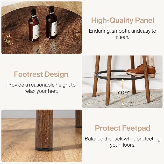 Tribesigns 3 Pieces Bar Table Set, 23.6" Round Pub Table, Small Bar Height Pub for 2, Industrial Home Bar Unit Set with 2 Stools for Kitchen, Dining Room, Living Room & Bistro, Rustic Brown