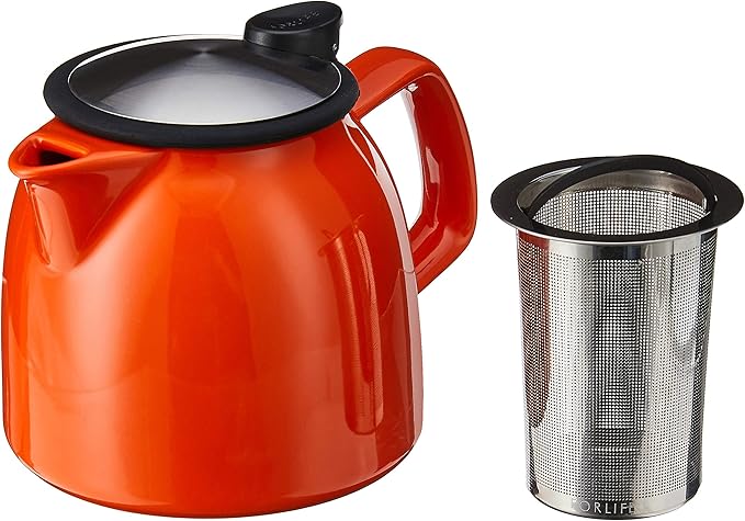 FORLIFE Bell Ceramic Teapot with Basket Infuser, 26-Ounce/770ml, Carrot