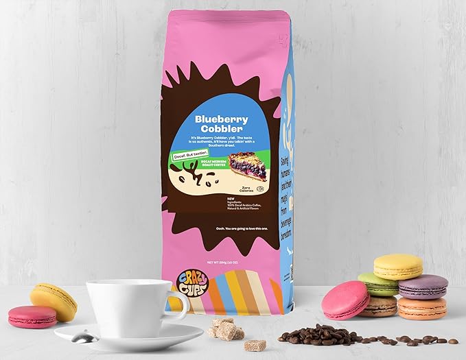 Crazy Cups Flavored Ground Decaf Blueberry Coffee, Decaffeinated Blueberry Cobbler Coffee in 10 oz Bag, For Brewing Flavored Hot or Iced Coffee, (Pack of 3)