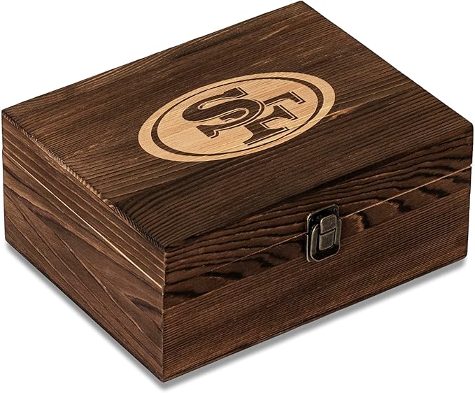 The Memory Company Officially Licensed NFL Wood Boxed Drinkware Set, with 2 Rocks Glasses and Cooling Cubes, San Francisco 49ers
