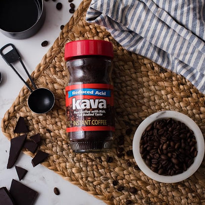 Kava Low Acid Instant Coffee Lover Bundle Set, 4 Ounce Glass Jar of Each, Regular & Decaf