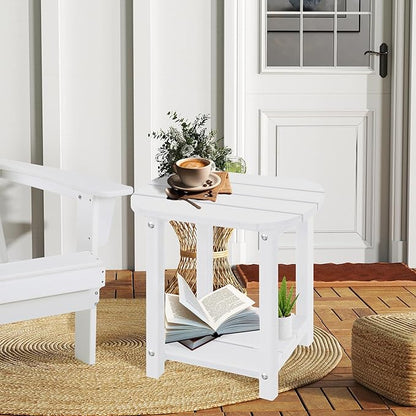 LZRS Outdoor Side Table - 2-Tier Adirondack HDPE Patio End Table for Pool, Porch,Balcony & Backyard,Weather Resistance for Indoor and Outdoor use(White)