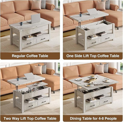 Rolanstar Coffee Table Lift Top, Multi-Function Convertible Coffee Table with Drawers and Hidden Compartment, Converts to Dining Table for Living Room, Home Office,Grey