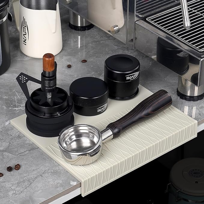 IKAPE Espresso Tamping Mat, Food Grade Silicone Coffee Tamper Mat, Portafilter Tamp Mat Espresso Accessory For Baristas, Waterproof Heat Resistant Tamping Pad Mat for Counter(Cream)
