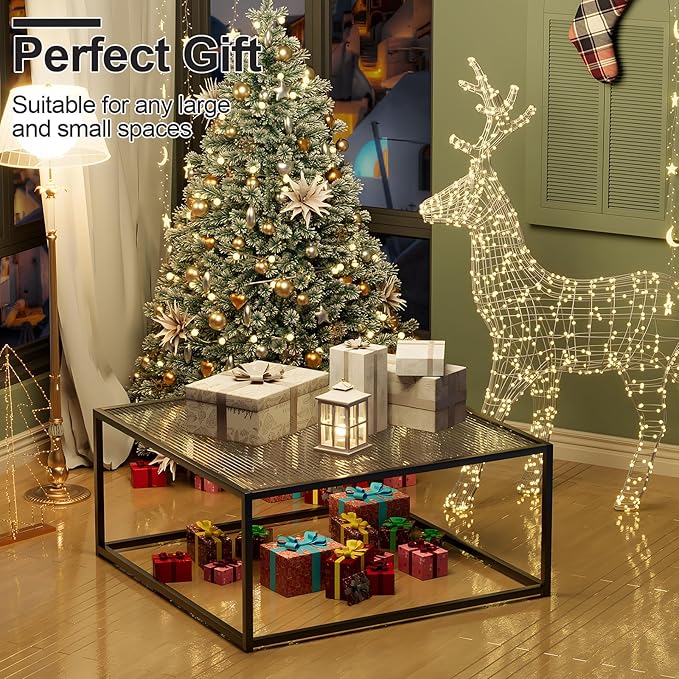 Glass Coffee Table Modern Center Table,Minimalist Coffee Table Sofa Side Tea Table for Living Room,Tempered Glass-top with Sturdy Metal Frame, Easy Assembly,26.4 x 26.4 x 15.7 Inches, Black