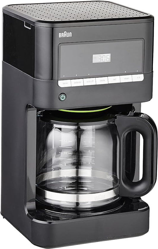 Braun Brew Sense 12 Cup Drip Coffee Maker - Pause & Pour Mid Brew, Programmable Coffee Machine with 24-Hour Timer & Clock, 1-4 Cup Functions, Self Clean, Auto Shutoff, Removable Filter Basket, Black