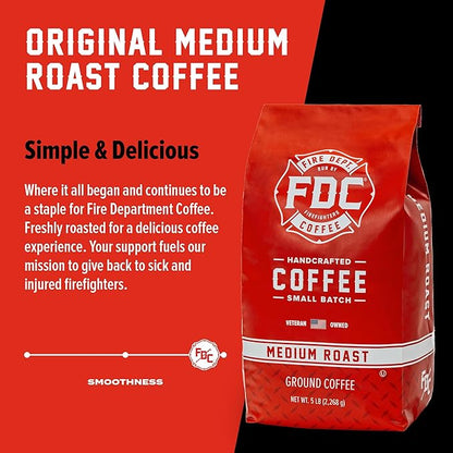 Fire Department Coffee - Gives Back to Firefighters - Balanced & Smooth Original Medium Roast Ground Coffee - Roasted in the USA - Veteran Owned - Bulk 5 LB