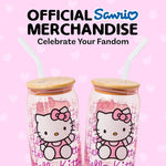 Load image into Gallery viewer, Silver Buffalo Sanrio Hello Kitty Waving Pink Glass Jar Tumbler with Bamboo Lid and Glass Straw, 16 Ounces