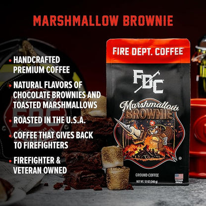Fire Department Coffee - Gives Back to Firefighters - Marshmallow Brownie Coffee Beans - Roasted in the USA - Premium Whole Bean - Veteran Owned - 12 oz