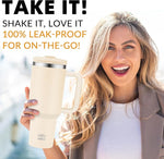 Load image into Gallery viewer, WETOWETO 40oz Tumbler with Handle | Insulated Stainless Steel Travel Mug | 34Hrs Cold &amp; 10Hrs Hot Retention | 100% Leakproof Lid &amp; Straw | Dishwasher Safe + Car Cup Holder Fit (Cream Color)