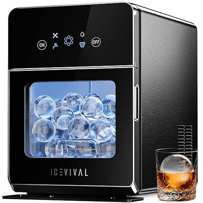 2" Clear Ice Ball Maker with ClearCore Technology, 150 pcs/Day, 4 pcs in 38 Mins, Sphere Ice Maker with Enhanced Insulation, Self-Cleaning, Automatic Water Supply for Whiskey & Bourbon