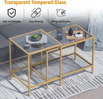 Load image into Gallery viewer, Coffee Table Set of 2,Gold Glass Nesting Coffee Side End Table,Square Modern Center Table for Living Room,Bedroom and Small Spaces,Tempered Glass-top with Sturdy Metal Frame, Easy Assembly