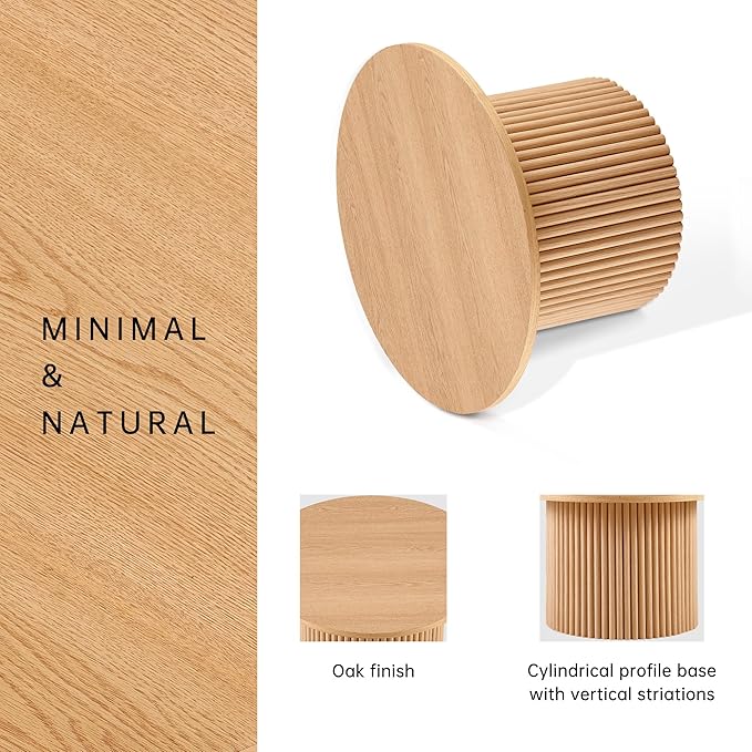 NORDICANA Single Accent Round Coffee Table, 27.5 Inch Wide 16.7 Inch Tall Oak Color Farmhouse Center Table for Living Room, Manufactured Wood Top with Oak Veneer 16.7 Height Tall