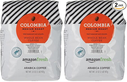 Amazon Fresh, Colombia Whole Bean Coffee Medium Roast, 32 Oz (Pack of 2)