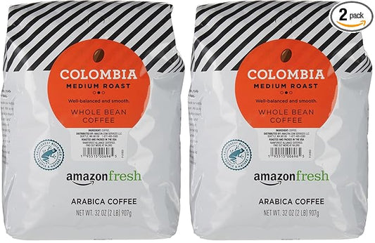 Amazon Fresh, Colombia Whole Bean Coffee Medium Roast, 32 Oz (Pack of 2)