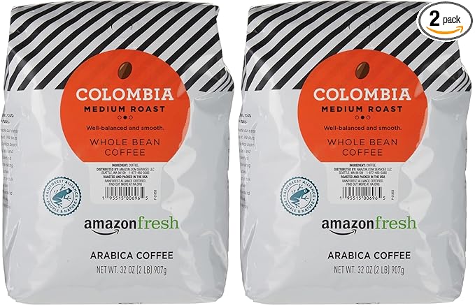 Amazon Fresh, Colombia Whole Bean Coffee Medium Roast, 32 Oz (Pack of 2)