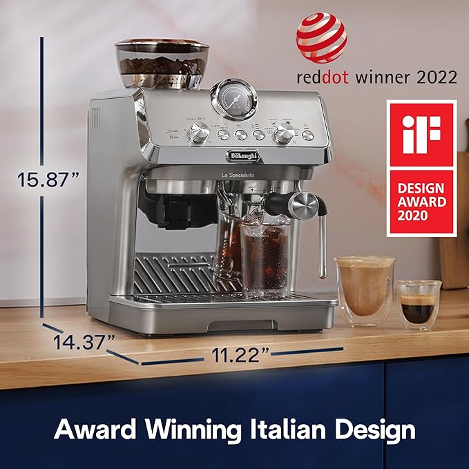De'Longhi La Specialista Arte Evo Espresso Machine - Compact Cold Brew Coffee Maker with Grinder, Milk Steam Wand/Frother & Tamping Tools - Home Barista Kit for Lattes, Cappuccinos, Iced Coffee