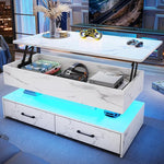 Load image into Gallery viewer, SEDETA 40" Lift Top Coffee Table, Coffee Tables with Storage for Living Room, Small Coffee Table with 2 Drawers &amp; LED Light for Dining Reception Room, White Marble