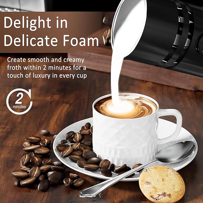 Milk Frother and Steamer, 19.9 OZ Detachable Milk Frother for Coffee with Temperature Display, 4 in 1 Large Capacity Automatic Warm and Cold Foam Maker for Coffee, Latte, Cappuccino