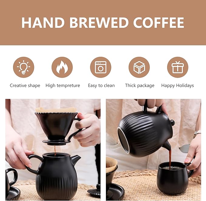 Pour Over Coffee Maker Set Ceramic Coffee Dripper Set with 80 Count Paper Coffee Filters, 21 Ounces