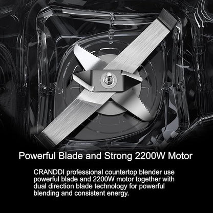 CRANDDI Commercial Blender, 2200W Countertop Blenders with Removable Shield, Quiet Smoothie Blender for Shakes and Ice Crushing, 52oz, 38000 RPM Professional Blenders for Kitchen, K80 (Red)