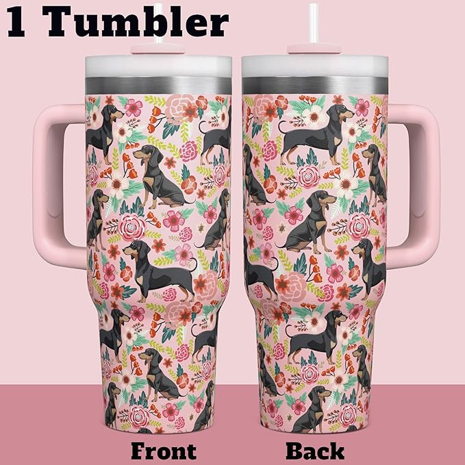 Dachshund Gifts for Women and Dachshund Lovers - 30 Oz Insulated Dachshund Coffee Water Tumbler with Handle and Straw - Dachshund Coffee Mug - Dachshund Drinking Cup Women