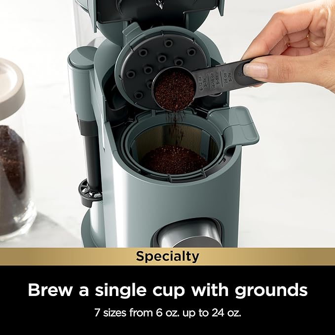 Ninja Pods & Grounds Specialty Single-Serve Coffee Maker, K-Cup Pod Compatible, Built-In Milk Frother, 6-oz. Cup to 24-oz. Travel Mug Sizes, Iced Coffee Maker, 1550 watts, Sage Green, PB051SG