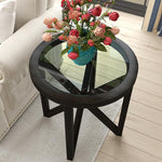 Load image into Gallery viewer, End Table Living Room Sofa Side Table Modern Simple Round Transparent Tempered Glass Top and Wood Base, Office Terrace Study Accent End Table, Black Brown