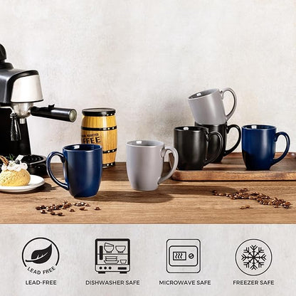 AmorArc 12 oz Coffee Mugs Set of 6, Ceramic coffee mugs with large handle for Men Women, Coffee Mugs for Coffee,Tea,Latte,Cocoa. Easy to Hold&Clean, Dishwasher&Microwave Safe, Matte Grey