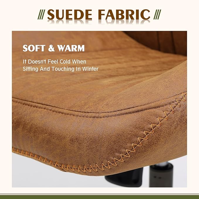 High Back Office Chair,Modern Swivel Office Chair,Brown Suede Fabric Gaming Chair,Height Adjustable Home Office Desk Chair with Lumbar Support