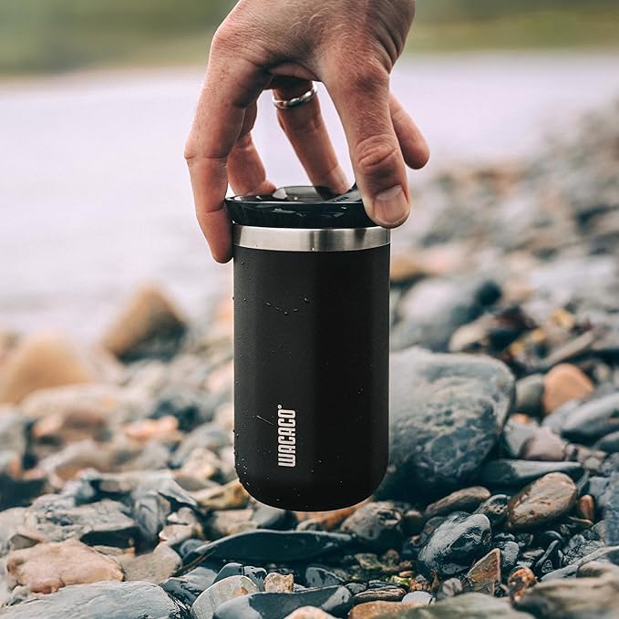 WACACO Octaroma Lungo Vacuum Insulated Coffee Mug, Double-wall Stainless Steel Travel Tumbler With Drinking Lid, 10 fl oz(300ml), Ceramic Black